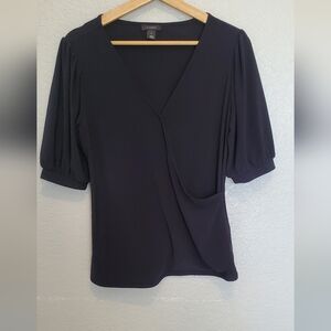 💚5/$25 Halogen Black Cross Over Front Puff Sleeve Blouse Top Size Medium